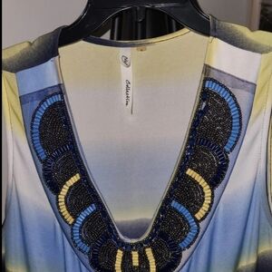 NY Collection Blue and Yellow Maxi Dress